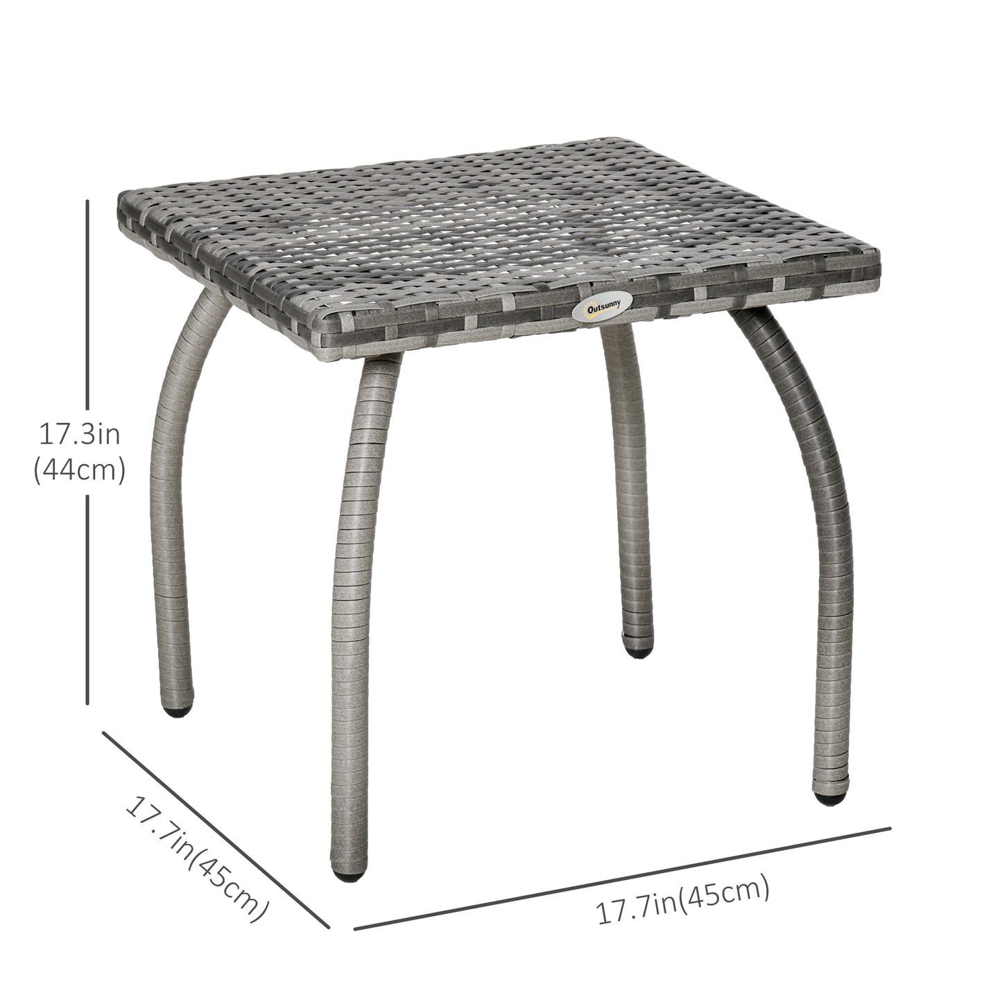 18" Rattan Coffee Table Outdoor Side Table Patio Wicker Furniture, Small Square with All-Weather PE for Garden, Balcony, Backyard, Poolside, Grey