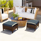 2 Pieces Wicker Outdoor Ottoman with Removable Cushion, Rattan Outdoor Footstool, Footrest and Side Table, Blue