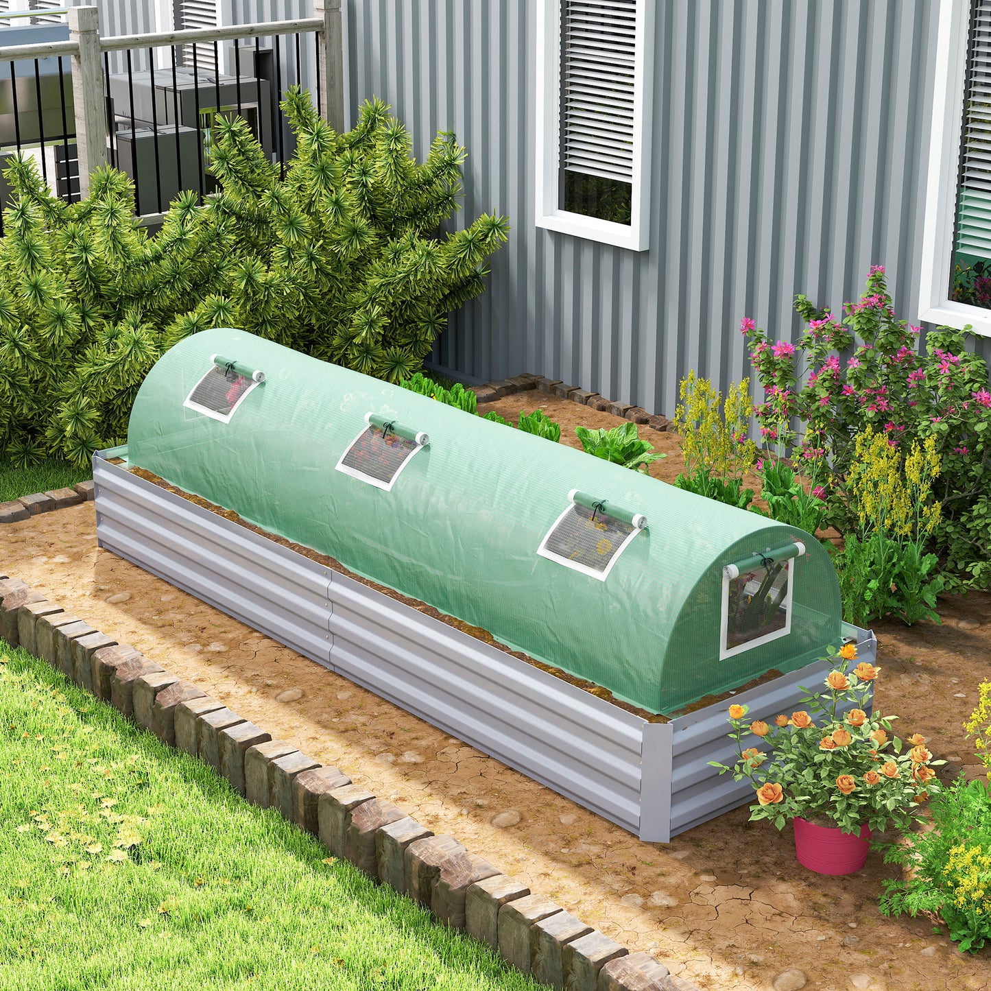 Portable Mini Greenhouse, Tunnel Growing Tent with 5 Mesh Windows and Steel Frame - 10' x 3' x 2'
