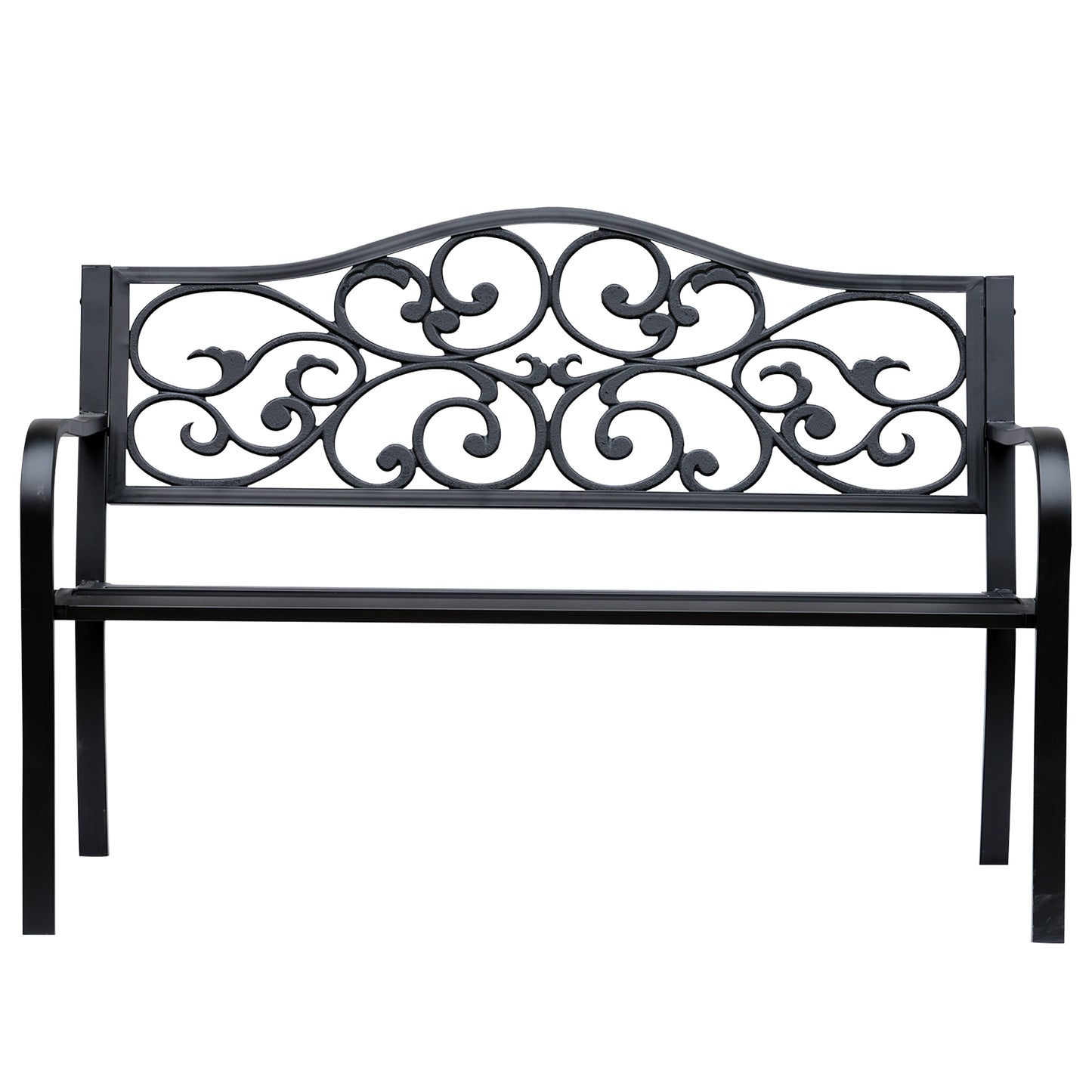 Garden Bench Outdoor Loveseat with Vintage Floral Pattern Cast Metal, 50" x 23.6" x 35", Black