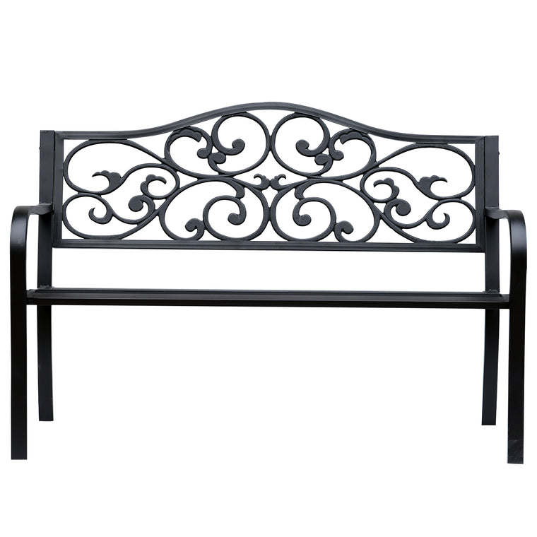 Black Garden Loveseat with Floral Cast Metal Pattern