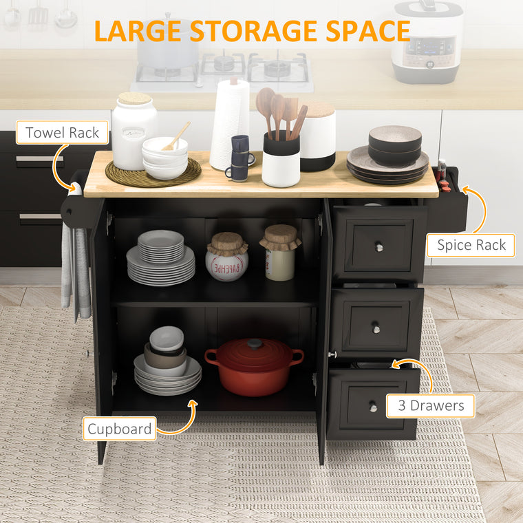 Rolling Kitchen Island with Drop Leaf and Drawers