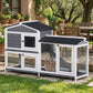 2-tier Wooden Rabbit Hutch w/ Ramp and Outdoor Run, Grey