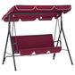 3-Seater Outdoor Porch Swing with Adjustable Canopy, Patio Swing Chair for Garden, Poolside, Backyard, Wine Red