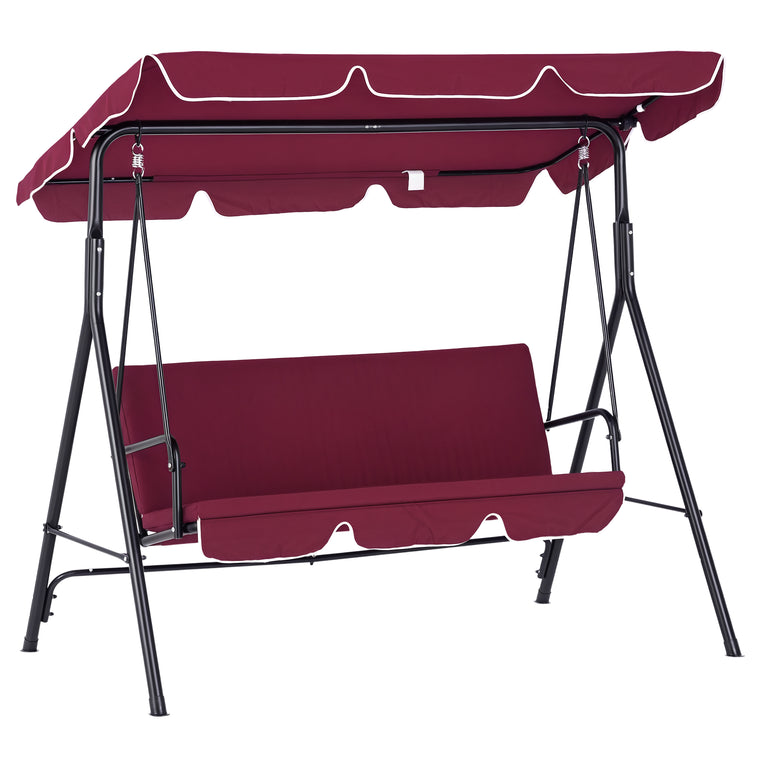 Wine Red 3-Seater Porch Swing with Adjustable Canopy
