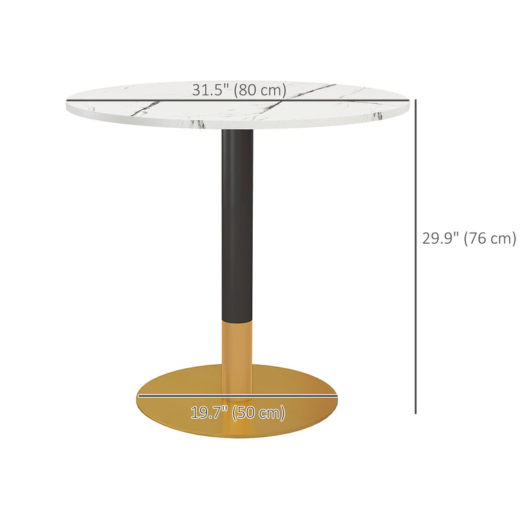 Round Faux Marble Dining Table - White