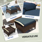 2 Pieces Wicker Outdoor Ottoman with Removable Cushion, Rattan Outdoor Footstool, Footrest and Side Table, Blue