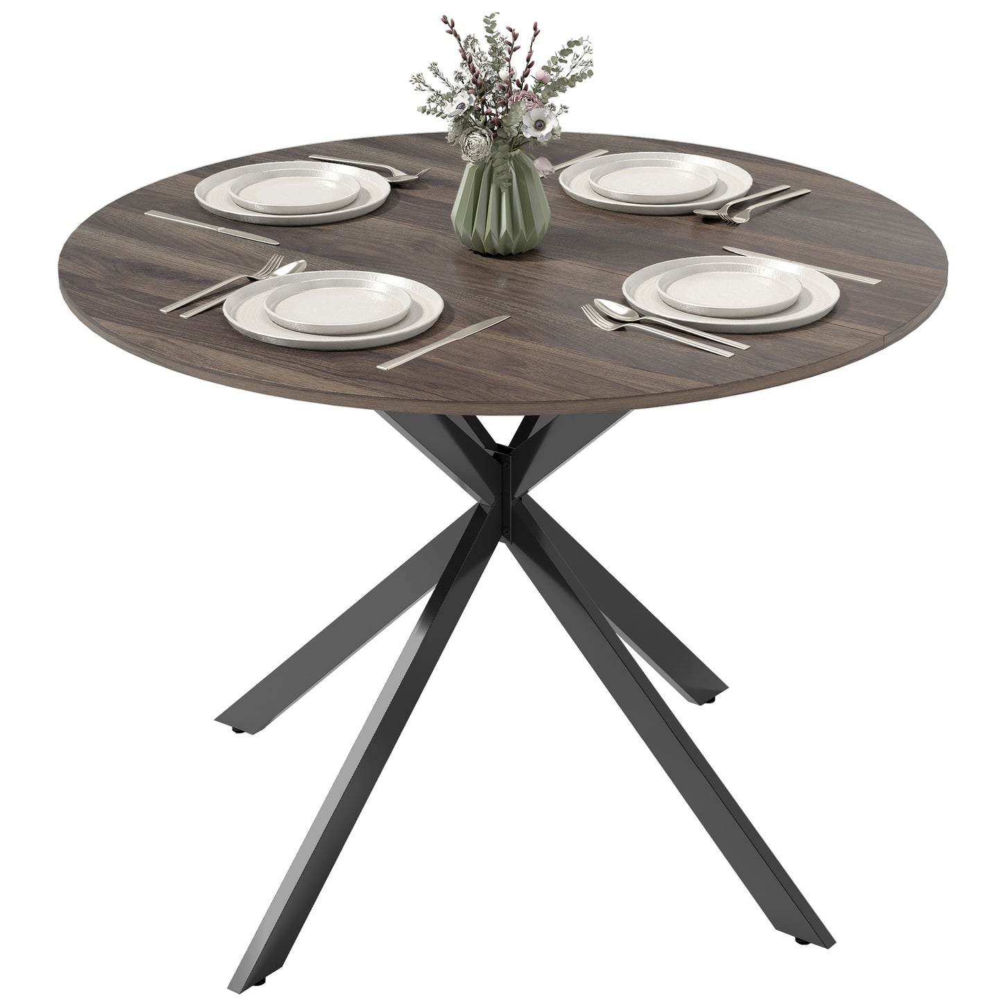 40" Round Kitchen Table for 4, Industrial Dining Table with Steel Legs for Dining Room, Distressed Brown