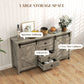 60" Buffet Cabinet, Farmhouse Sideboard with Sliding Barn Doors, Drawers and Adjustable Shelves, Distressed Light Grey