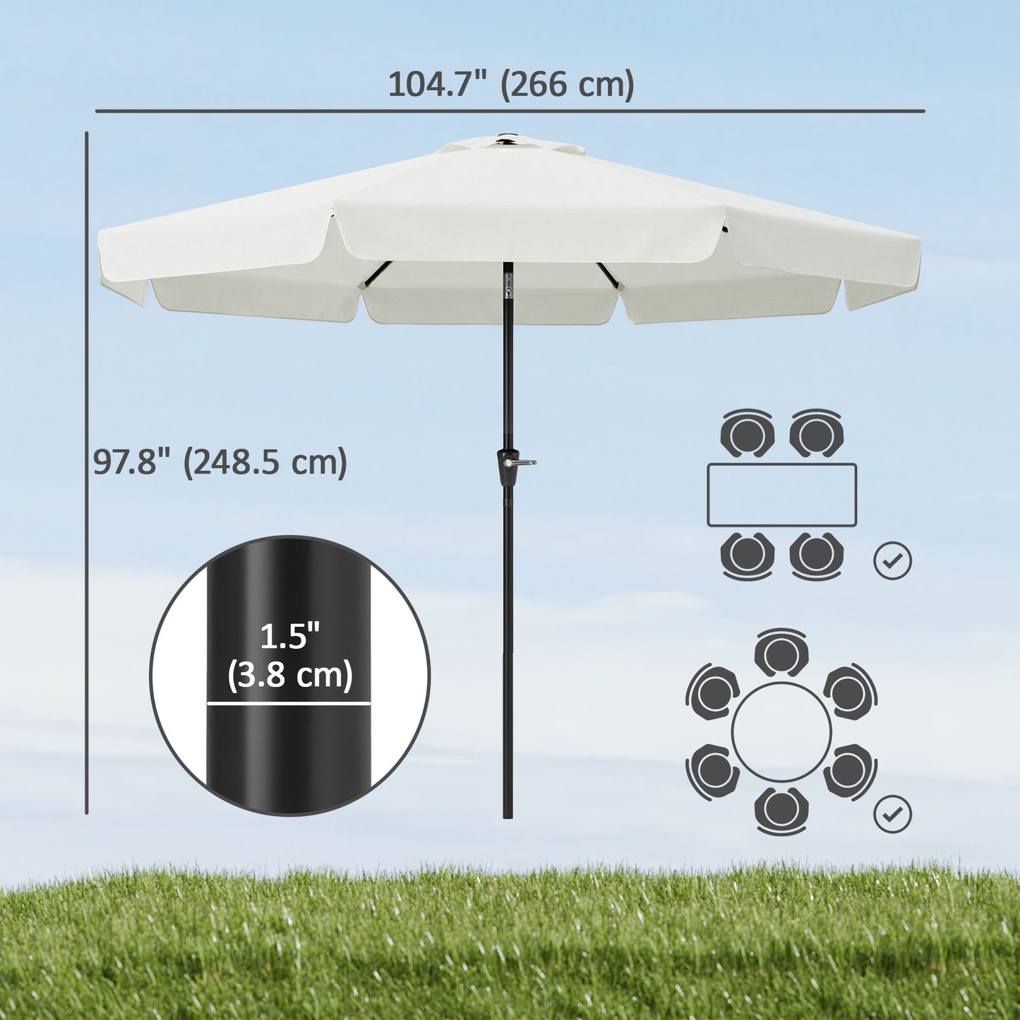 8.5ft Cream White Round Market Table Umbrella with Tilt