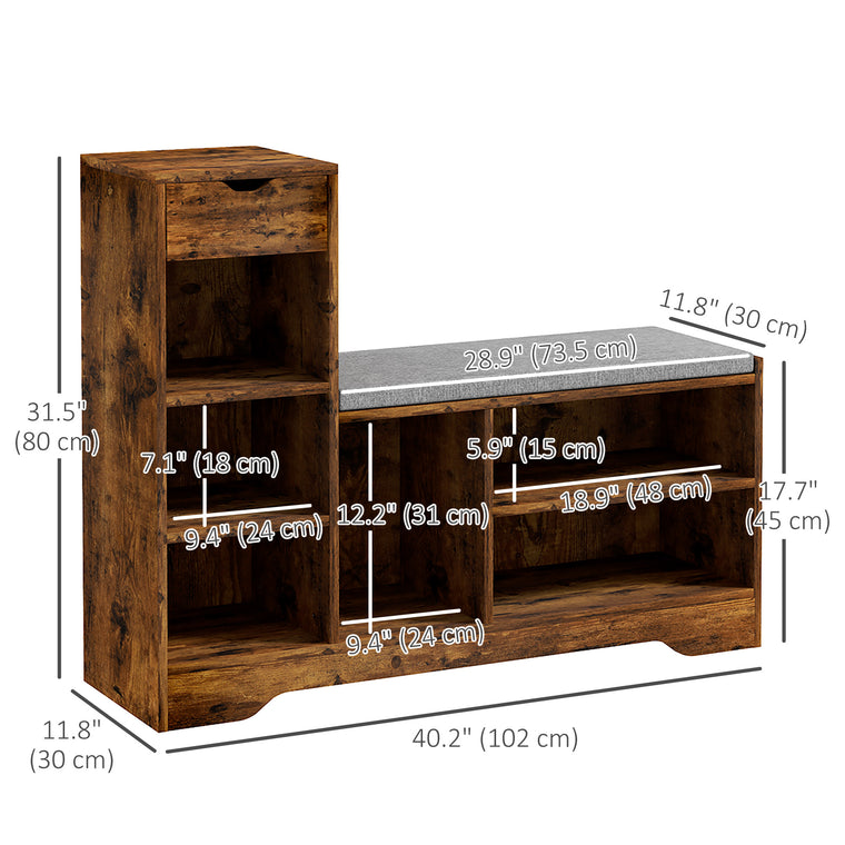 Shoe Storage Bench with Drawer and 6 Shelves