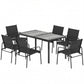 Outdoor Dining Set for 6, Faux Wood Patio Table and Chairs with Breathable Mesh Seat, Galvanized Steel Frame, Black
