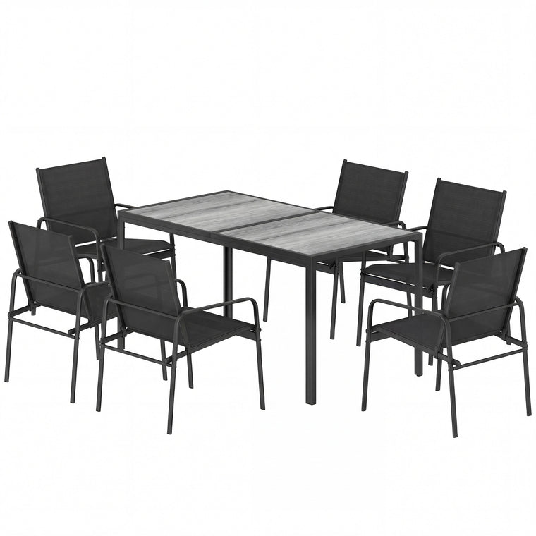 Faux Wood Dining Set for 6 with Mesh Seat Chairs