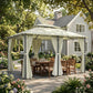 13' x 10' Soft-top Gazebo Patio Steel Canopy Portable Party Event with Double Canopy Roof, Curtains, Cream White