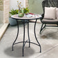 23.5" Mosaic Round Patio Table, Metal Side Bistro Coffee Table, Outdoor Furniture, Ceramic Tabletop for Garden Lawn