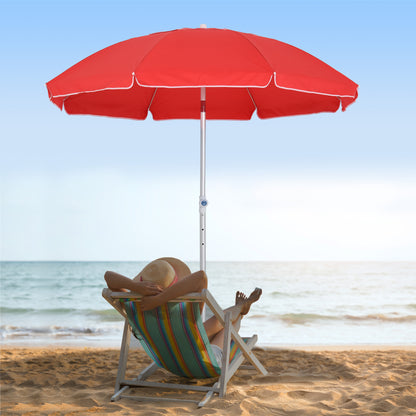 6.4ft Red Arc Beach Umbrella with Aluminum Pole & Carry Bag