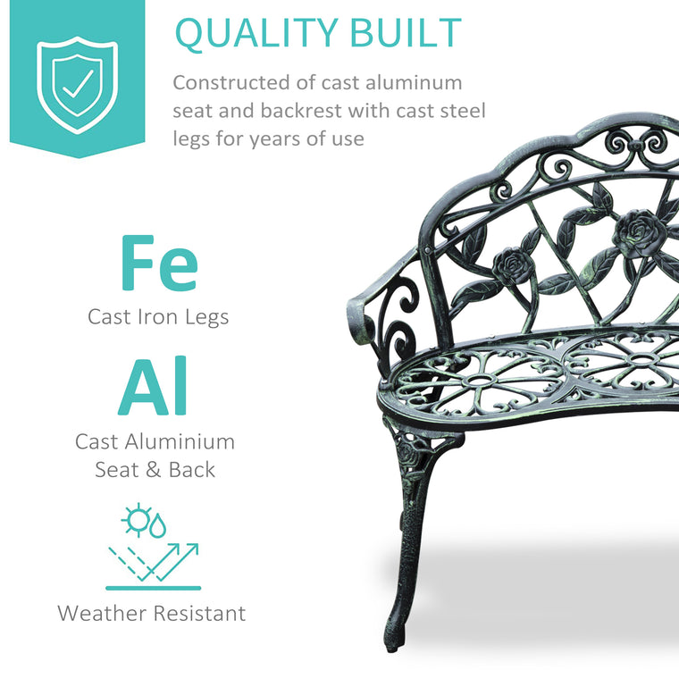 40" Cast Aluminum Antique Rose Loveseat Bench