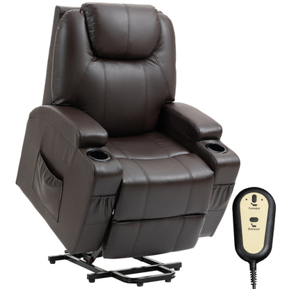 PU Leather Power Lift Recliner with High Back - Brown