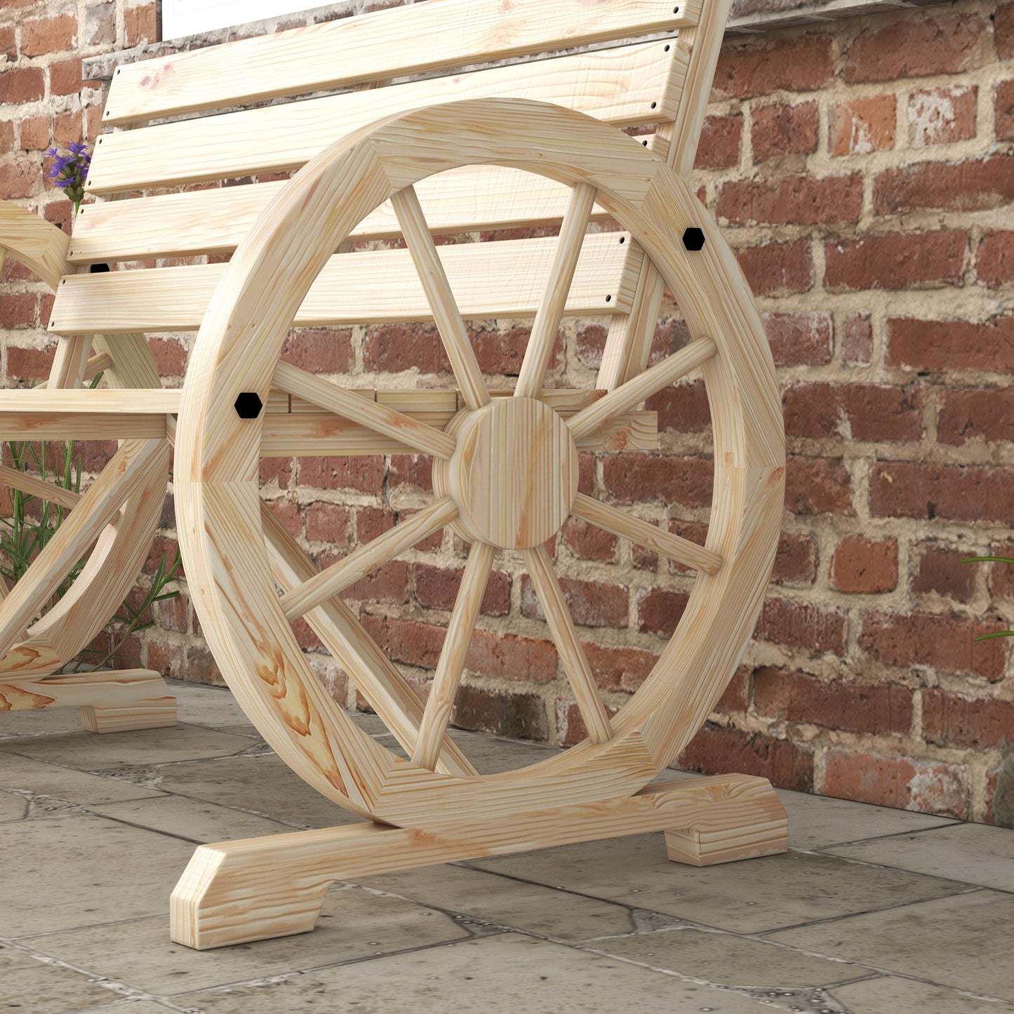 42" Wood Wagon Wheel Bench Garden Loveseat Rustic Seat, Natural Wood