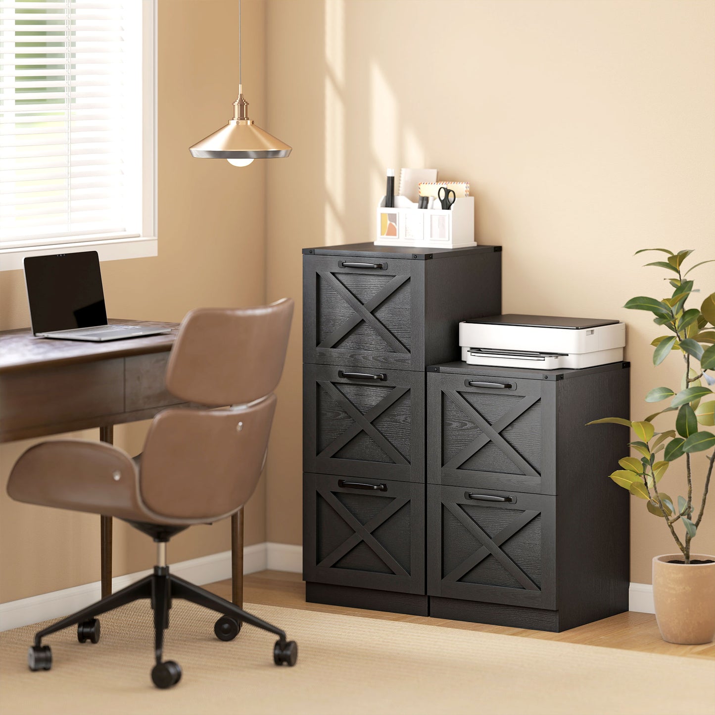 2 Drawer File Cabinet with Silent Slides, Vertical Farmhouse Filing Cabinet Fits Letter/A4 Size Home Office, Black