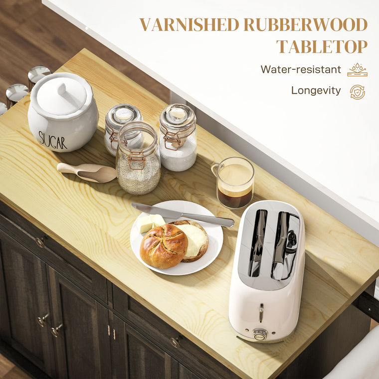Rolling Kitchen Island with Rubber Wood Top - Brown Oak