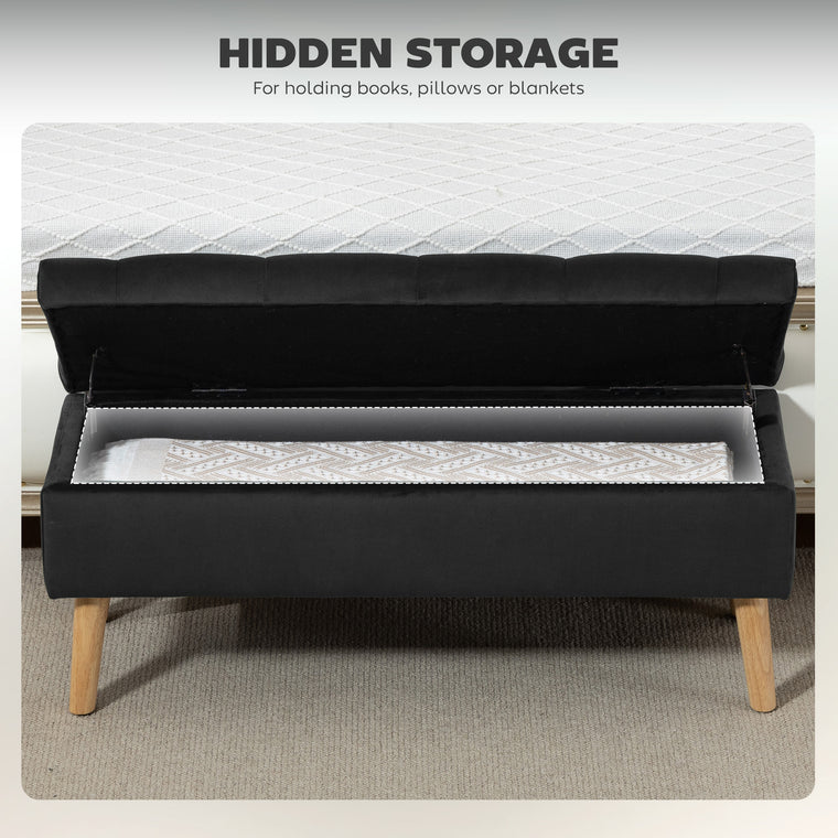 Velvet Storage Ottoman with Wood Legs