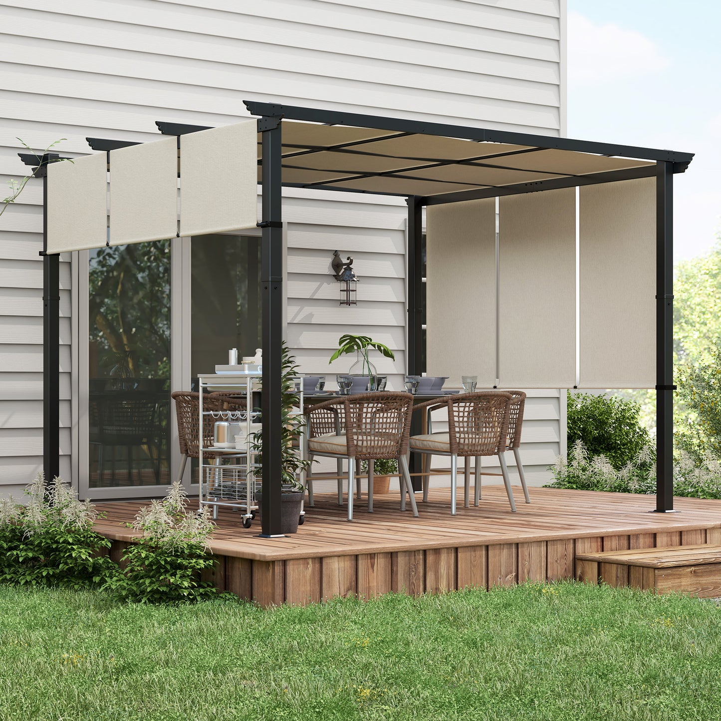 Metal Pergola, Outdoor Pergola with Retractable Canopy, for Garden, Patio, Backyard, Deck