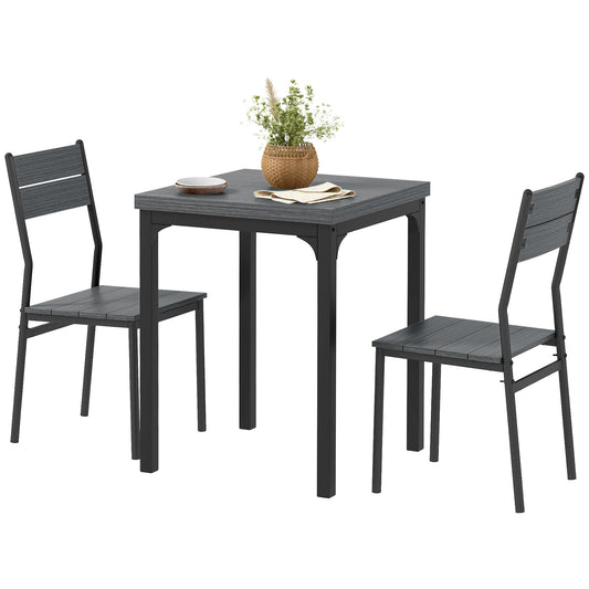 3-Piece Dining Table Set for 2 with Metal Legs - Grey Wood Effect