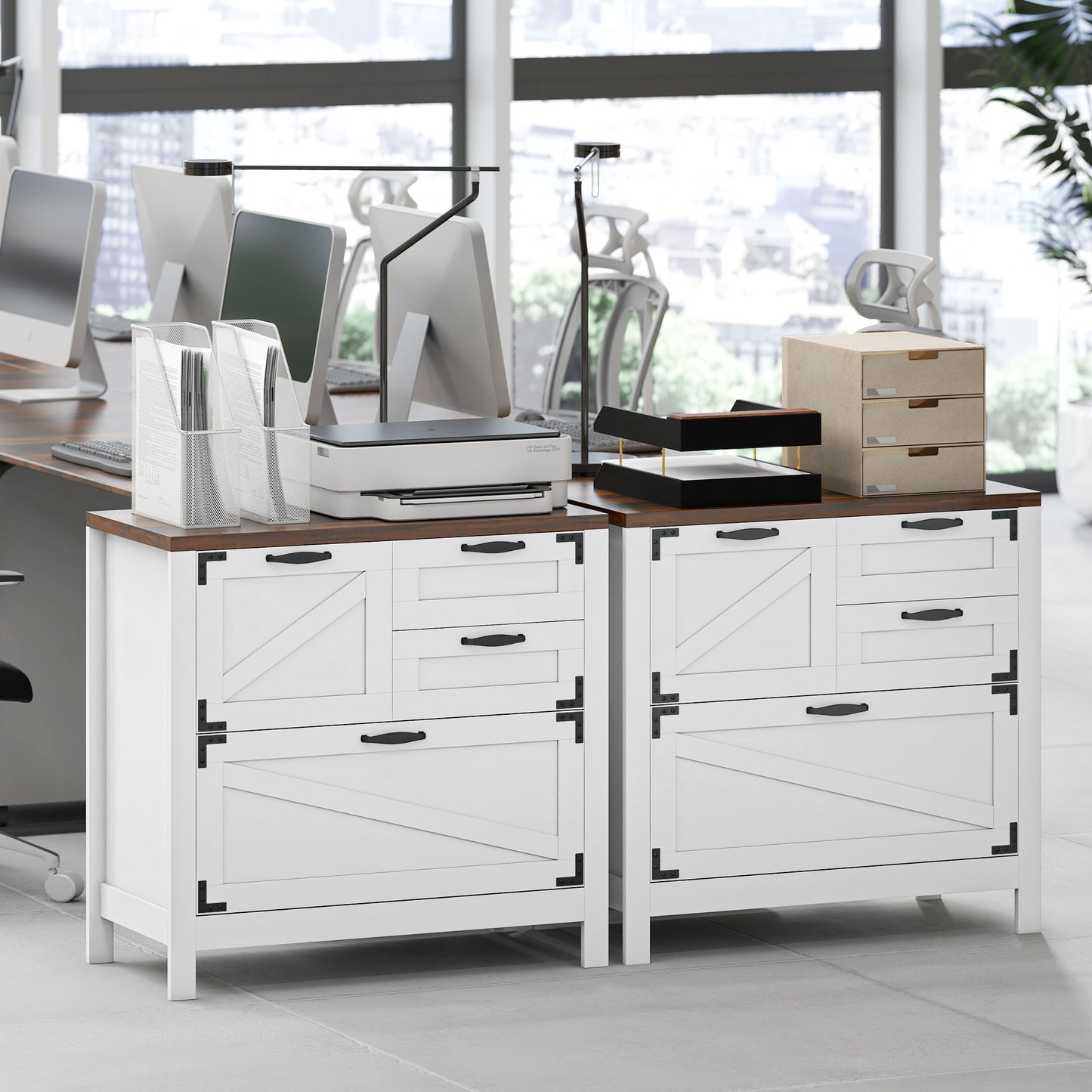 Lateral Filing Cabinet, Farmhouse File Cabinet with 4 Drawers, Fit Letter/A4/Legal Hanging Files, White