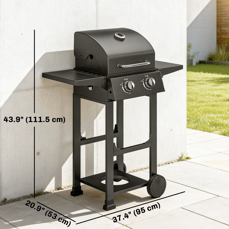 Black 2-Burner Propane Gas Grill with Side Shelves