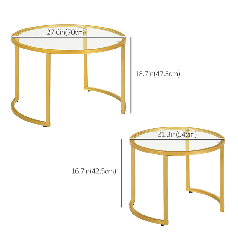 Round Glass Nesting Coffee Tables Set of 2 - Gold