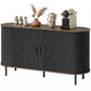 Fluted Sideboard Buffet Cabinet, 55" Mid Century Coffee Bar Cabinet with Sliding Doors and Adjustable Shelves, Black