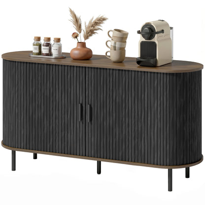 55" Mid-Century Fluted Sideboard with Sliding Doors - Black