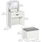 Vanity Set with Flip Top Mirror, Makeup Vanity Desk with Stool, Dressing Table with Drawer and 7 Compartments, White