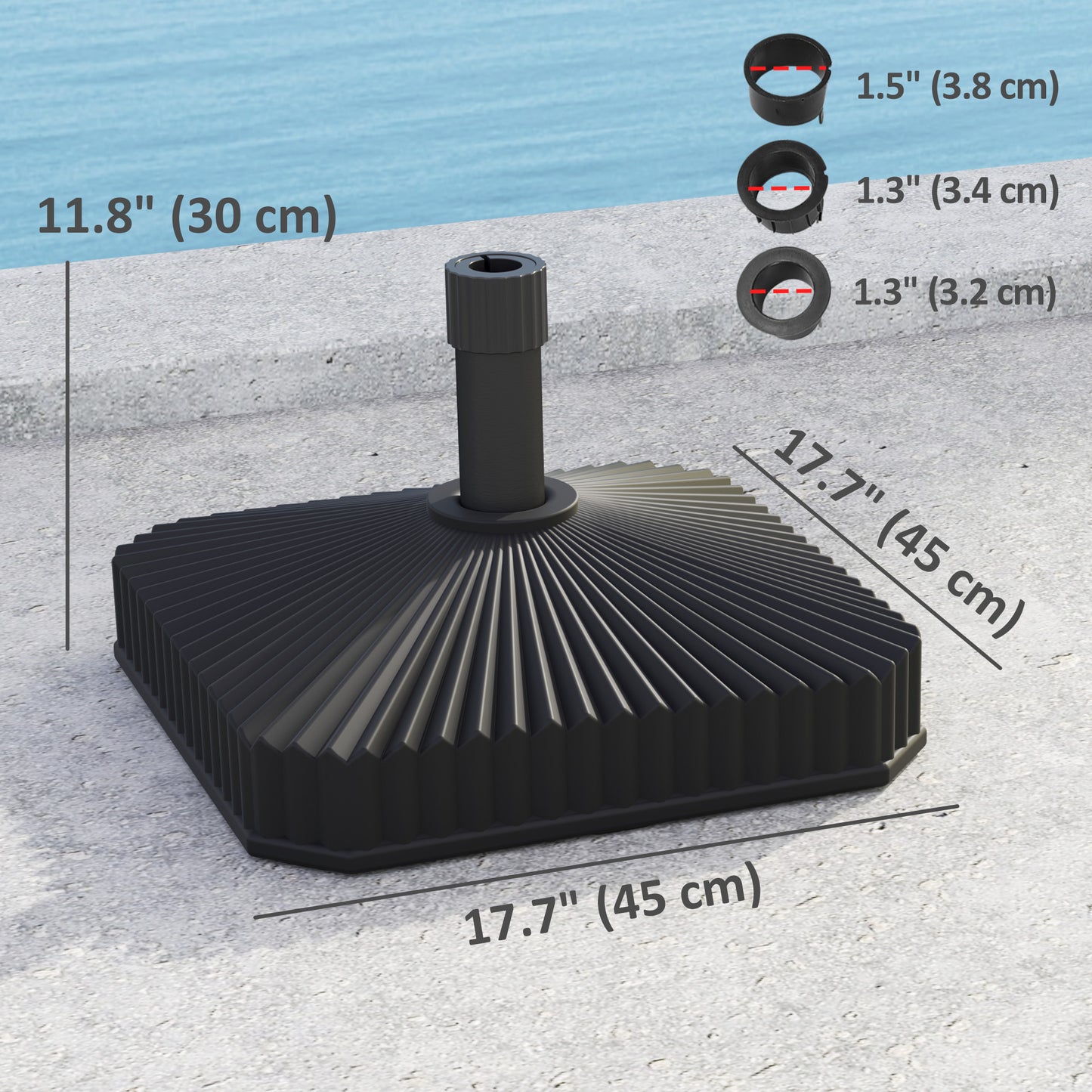 17.7" x 17.7" x 11.8" Black Heavy Duty Umbrella Base