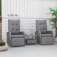 3 Pieces Patio Wicker Bistro Set, PE Rattan Coffee Table & Adjustable Recline Chairs Furniture Set with Cushions and Wood Grain Plastic Top, Grey