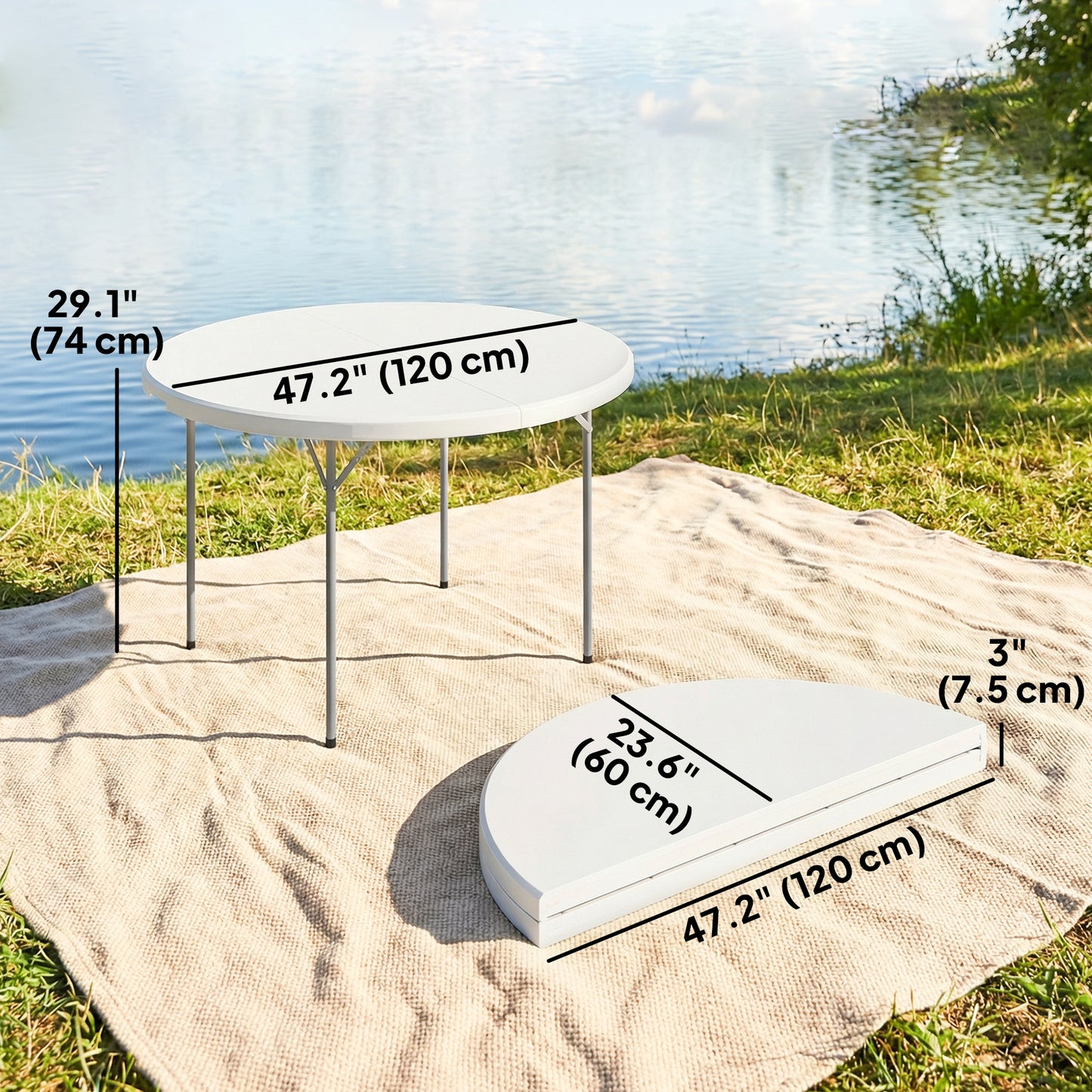 4ft Plastic Folding Picnic Table, Camping Table with Anti-Slip Foot Pads, Indoor Outdoor for Beach, BBQ, White