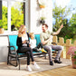 3-Seat Outdoor Glider Chair, Patio Rocking Chair, Steel Frame, Sling Fabric Seat for Garden, Backyard, Lawn, Blue - Blue