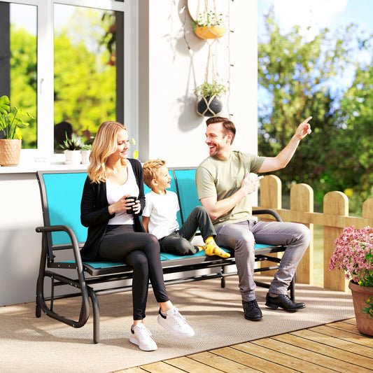 3-Seat Outdoor Glider Chair, Patio Rocking Chair, Steel Frame, Sling Fabric Seat for Garden, Backyard, Lawn, Blue - Blue