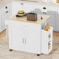 Kitchen Island with Storage, Rolling Kitchen Cart with Foldable Drop Leaf, Power Outlet and USB Ports, White
