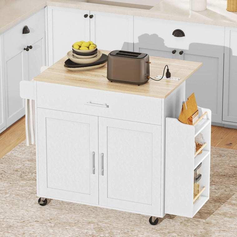 Rolling Kitchen Island with Drop Leaf & USB