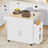 Kitchen Island with Storage, Rolling Kitchen Cart with Foldable Drop Leaf, Power Outlet and USB Ports, White