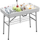 3.4ft Folding Ice Cooler Table with Drain, Outdoor Patio Party Cooler for Drinks, Fishing Cleaning Table with Storage Shelf for Picnic BBQ Camping Wedding, White