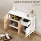 35" Sideboard Storage Cabinet with Drawer, White and Nature Wood