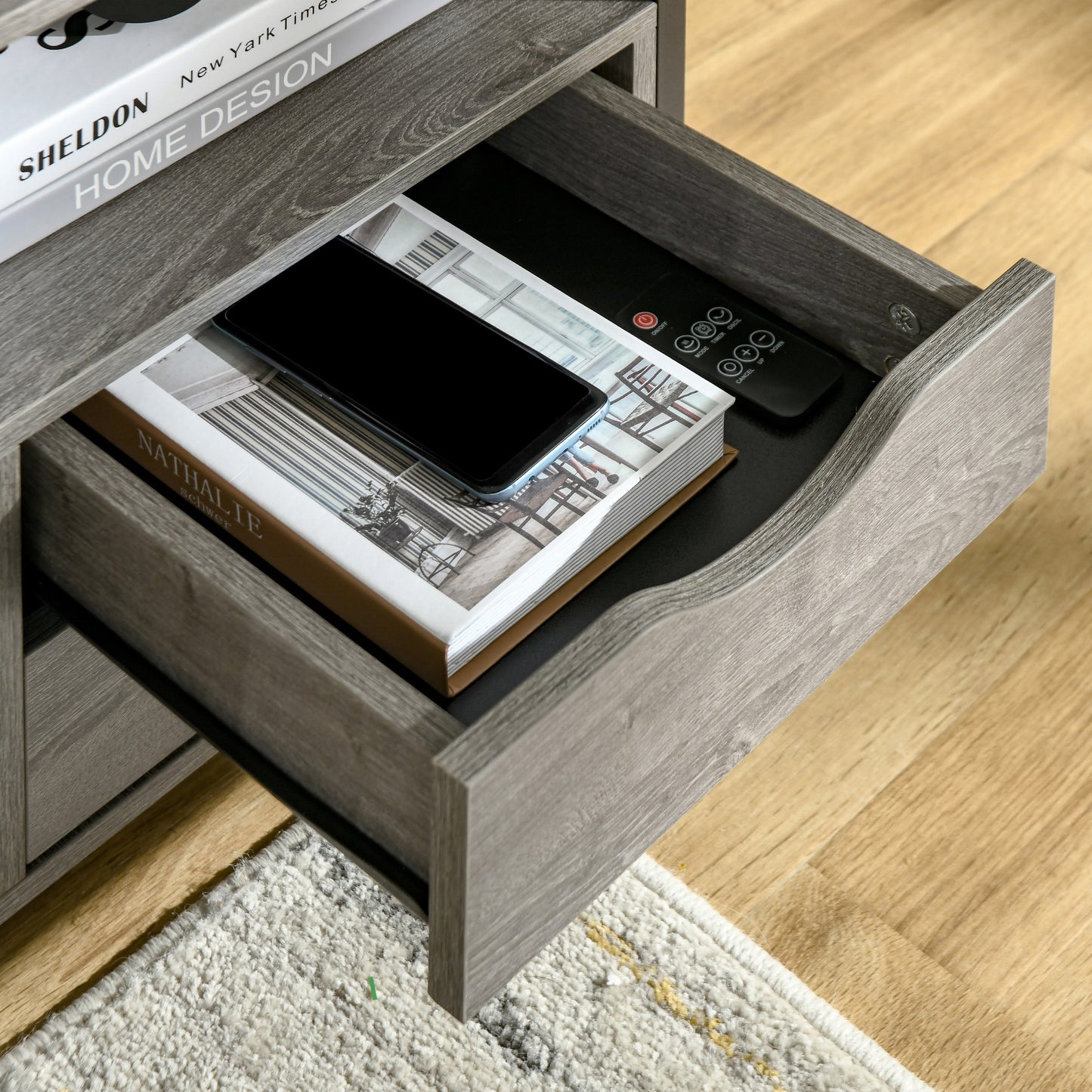 Nightstand with 2 Drawers, Industrial Side Table with Storage Shelf, Accent End Table for Bedroom, Living Room, Grey