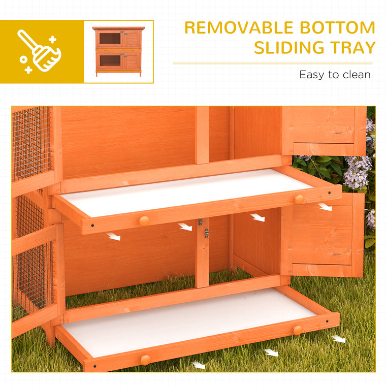 2-Tier Yellow Wooden Rabbit Hutch with 2 Main Rooms