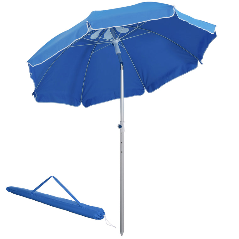 6.4ft Blue Arc Beach Umbrella with Aluminum Pole & Carry Bag