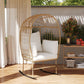Oversized Rocking Chair, Indoor Outdoor Egg Chair w/ Thickened Cushions, Wicker Patio Lounger for Porch, Balcony, Beige