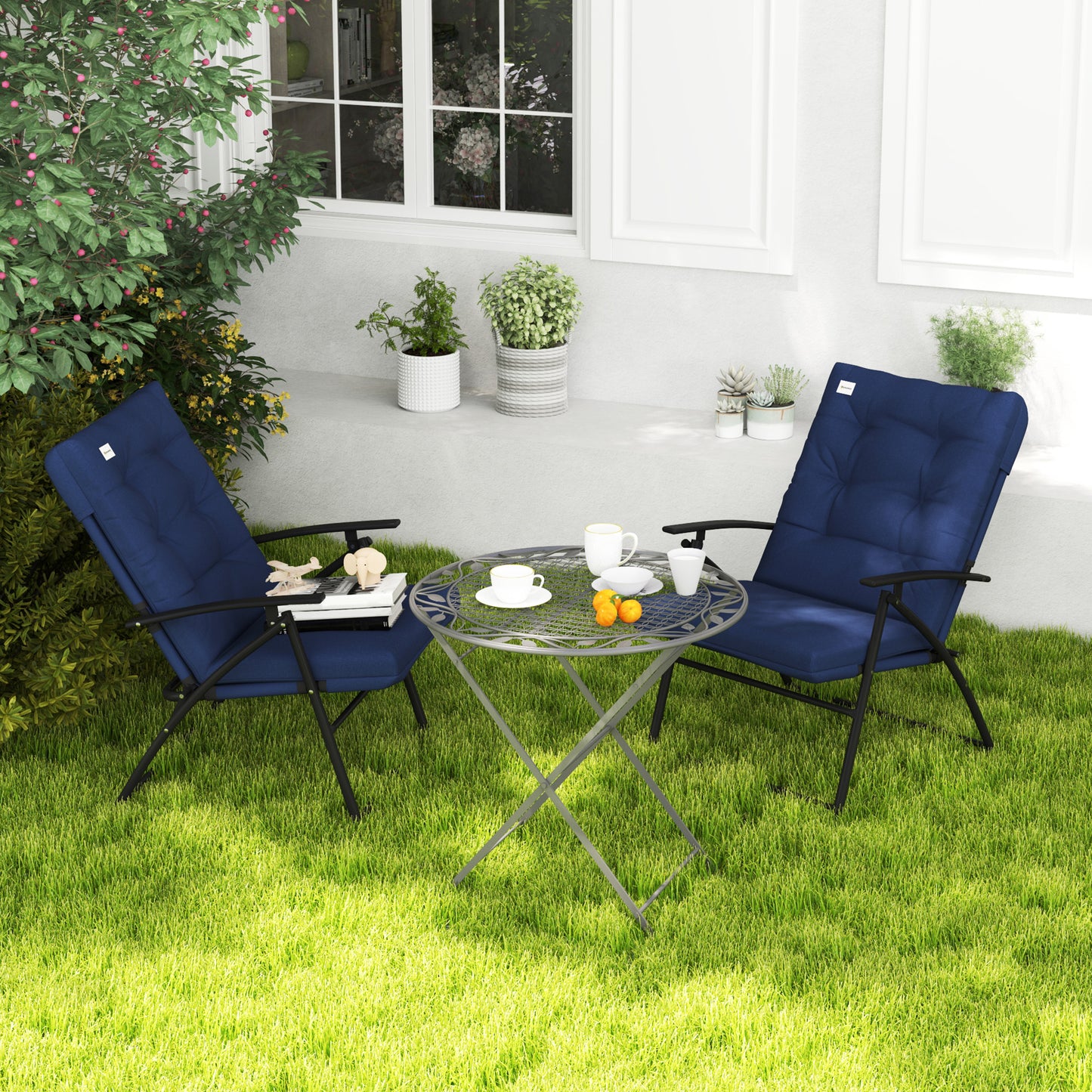 Set of 2 Outdoor Folding Chairs with Adjustable Backrest, Padded Camping Chairs for Outdoor Events, Blue