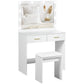 Makeup Vanity Desk Set with Stool, Dressing Table with LED Lighting Mirror, Drawers, for Bedroom, White